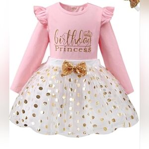 Pink Birthday Princess Dress with Gold Accents